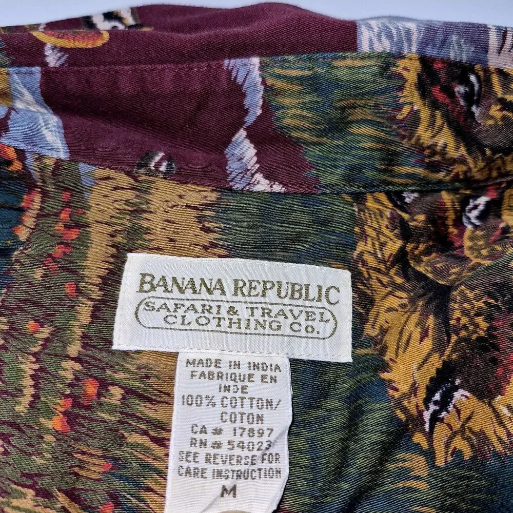 ​Vtg 1989 Banana Republic Safari All Over Print Hunting Shirt M Wildlife AOP EUC